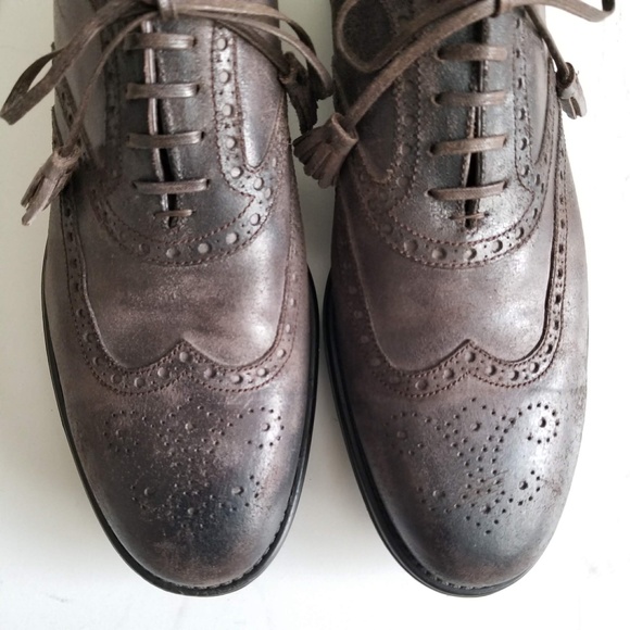 Dolce & Gabbana Men\'s Oxfords Lace Up Wingtip Shoes Brown Distressed Leather main image 6